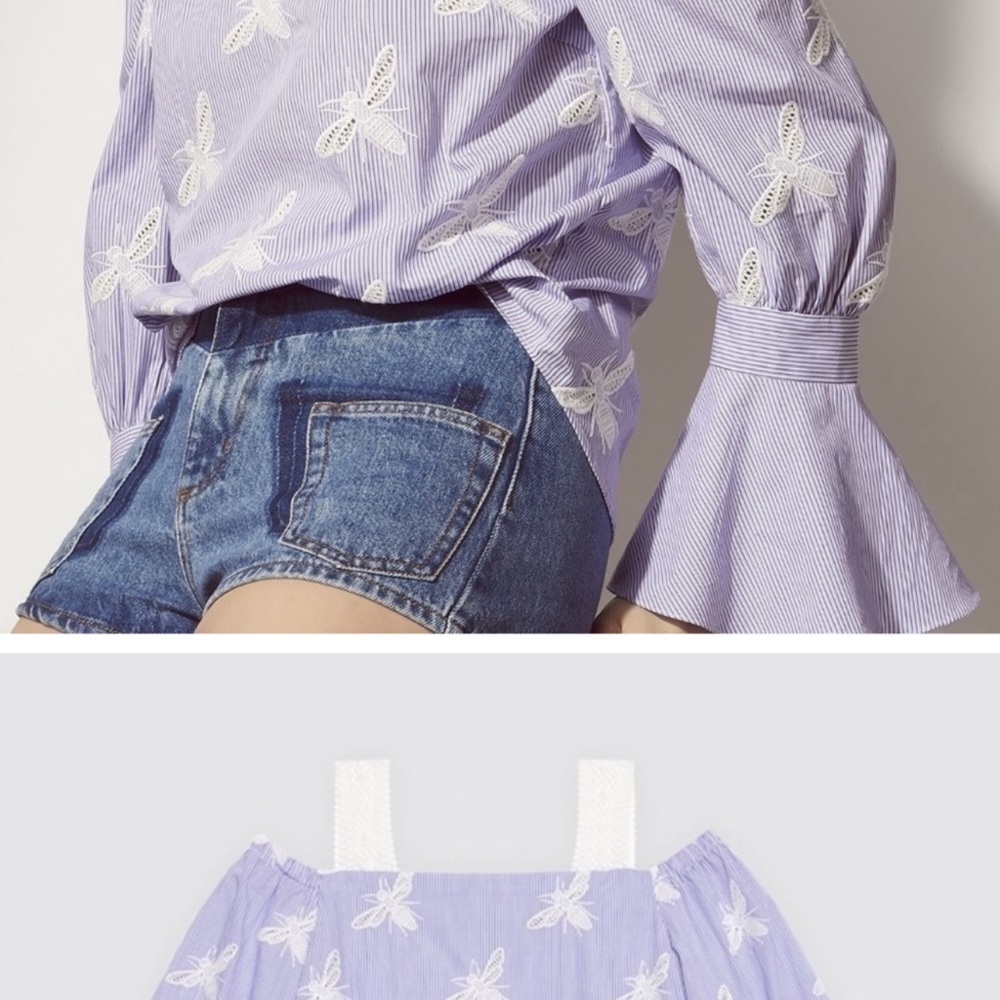 Lavender Blouse with Butterfly Embroidery